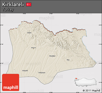 Shaded Relief Map of Kirklareli, cropped outside