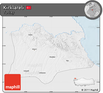 Silver Style Map of Kirklareli, single color outside