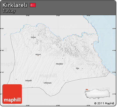 Silver Style Map of Kirklareli, single color outside