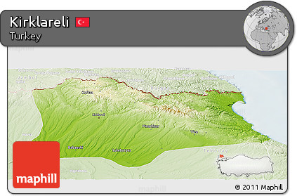 Physical Panoramic Map of Kirklareli, lighten