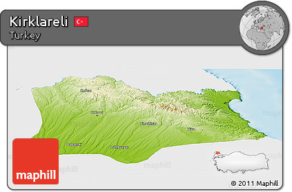 Physical Panoramic Map of Kirklareli, single color outside