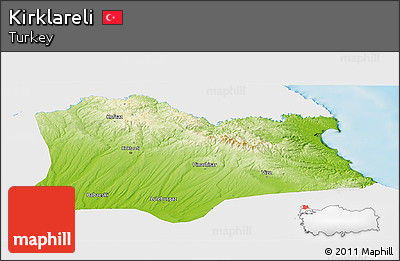 Physical Panoramic Map of Kirklareli, single color outside