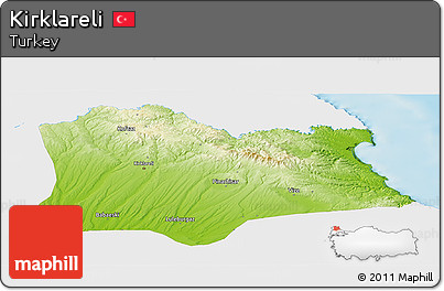 Physical Panoramic Map of Kirklareli, single color outside