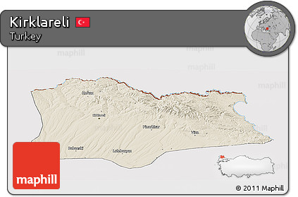 Shaded Relief Panoramic Map of Kirklareli, cropped outside
