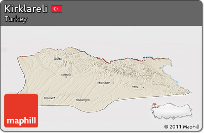 Shaded Relief Panoramic Map of Kirklareli, cropped outside