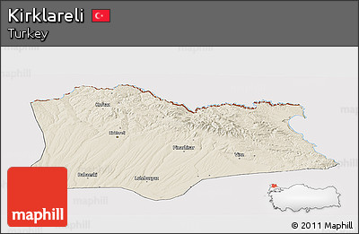 Shaded Relief Panoramic Map of Kirklareli, cropped outside