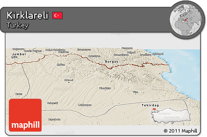 Shaded Relief Panoramic Map of Kirklareli