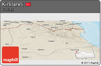 Shaded Relief Panoramic Map of Kirklareli
