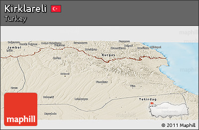 Shaded Relief Panoramic Map of Kirklareli