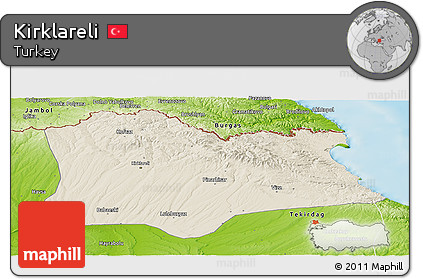 Shaded Relief Panoramic Map of Kirklareli, physical outside