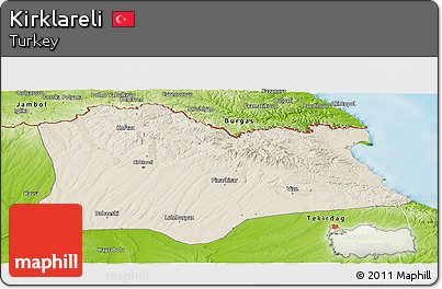 Shaded Relief Panoramic Map of Kirklareli, physical outside