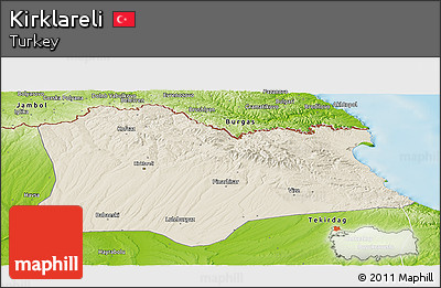 Shaded Relief Panoramic Map of Kirklareli, physical outside