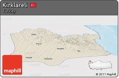 Shaded Relief Panoramic Map of Kirklareli, single color outside