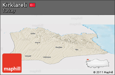 Shaded Relief Panoramic Map of Kirklareli, single color outside