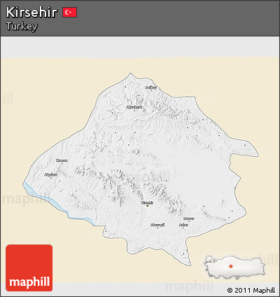 Classic Style 3D Map of Kirsehir, single color outside
