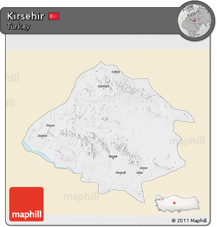 Classic Style 3D Map of Kirsehir, single color outside