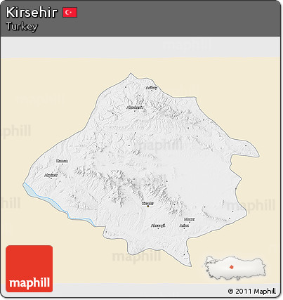 Classic Style 3D Map of Kirsehir, single color outside