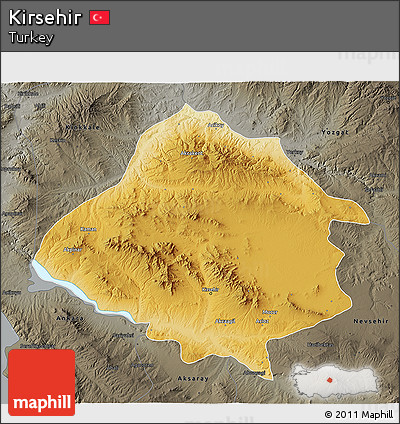Physical 3D Map of Kirsehir, darken, semi-desaturated