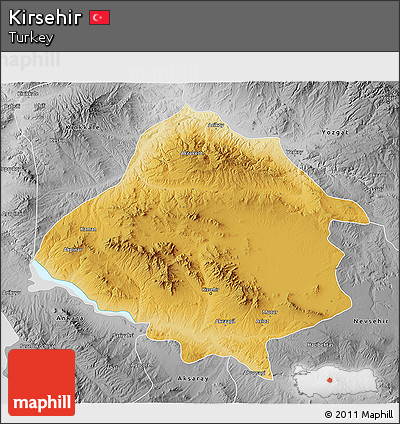 Physical 3D Map of Kirsehir, desaturated