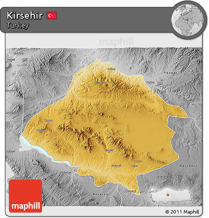 Physical 3D Map of Kirsehir, desaturated
