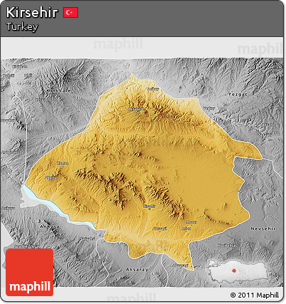 Physical 3D Map of Kirsehir, desaturated
