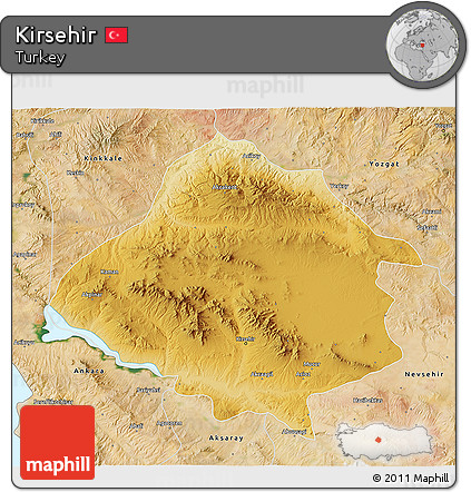 Physical 3D Map of Kirsehir, satellite outside