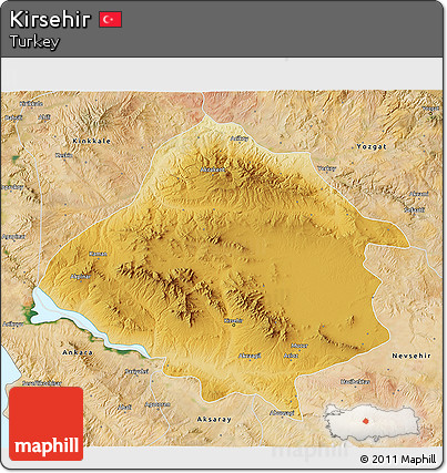 Physical 3D Map of Kirsehir, satellite outside