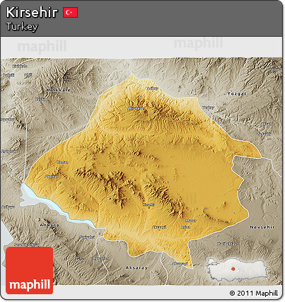 Physical 3D Map of Kirsehir, semi-desaturated