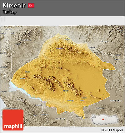 Physical 3D Map of Kirsehir, semi-desaturated
