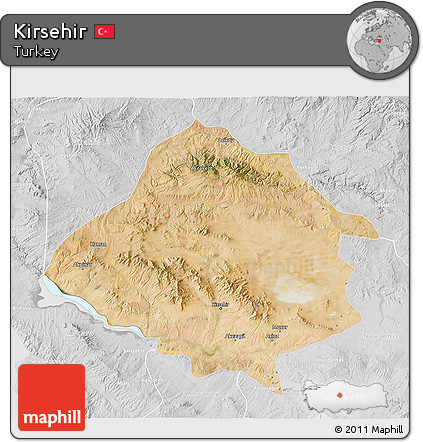 Satellite 3D Map of Kirsehir, lighten, desaturated