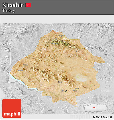 Satellite 3D Map of Kirsehir, lighten, desaturated