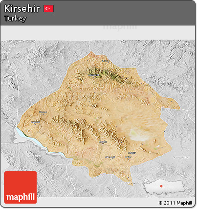 Satellite 3D Map of Kirsehir, lighten, desaturated