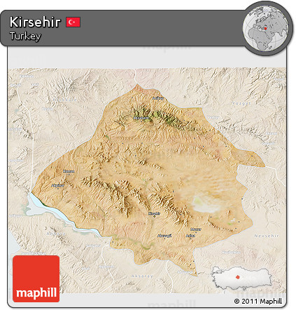 Satellite 3D Map of Kirsehir, lighten