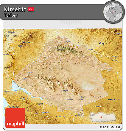 Satellite 3D Map of Kirsehir, physical outside