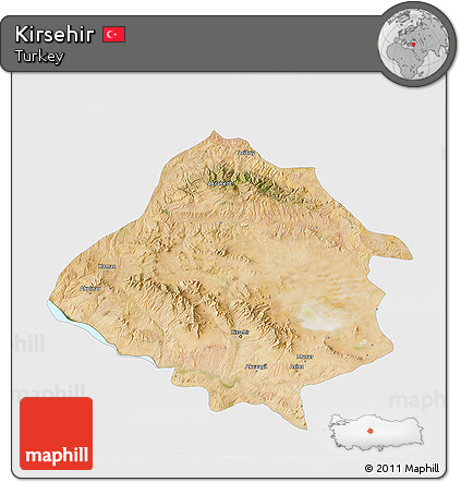 Satellite 3D Map of Kirsehir, single color outside