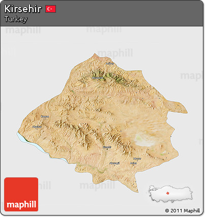 Satellite 3D Map of Kirsehir, single color outside
