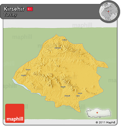 Savanna Style 3D Map of Kirsehir, single color outside