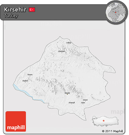 Silver Style 3D Map of Kirsehir, single color outside