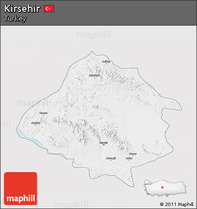 Silver Style 3D Map of Kirsehir, single color outside