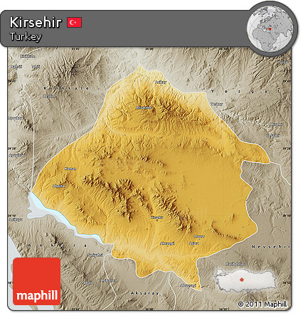 Physical Map of Kirsehir, semi-desaturated