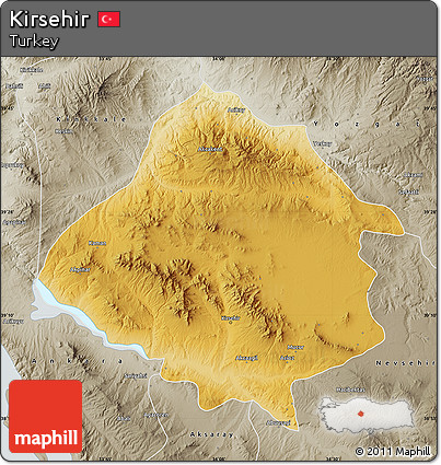 Physical Map of Kirsehir, semi-desaturated