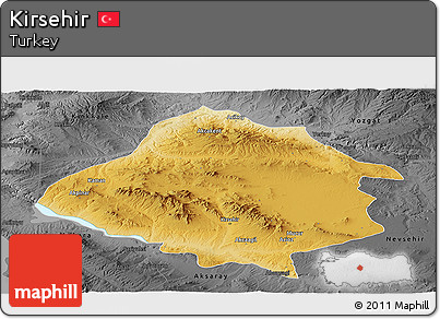 Physical Panoramic Map of Kirsehir, darken, desaturated