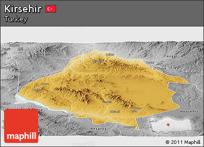 Physical Panoramic Map of Kirsehir, desaturated