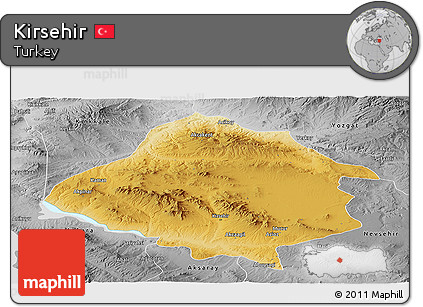 Physical Panoramic Map of Kirsehir, desaturated