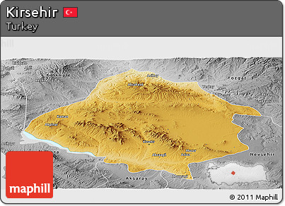 Physical Panoramic Map of Kirsehir, desaturated