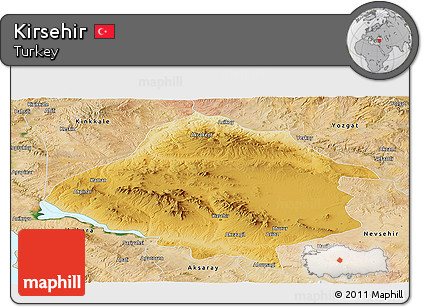 Physical Panoramic Map of Kirsehir, satellite outside