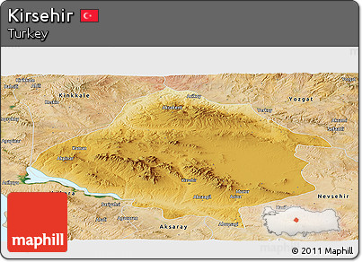 Physical Panoramic Map of Kirsehir, satellite outside
