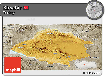 Physical Panoramic Map of Kirsehir, semi-desaturated