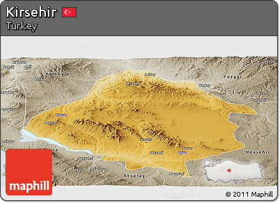Physical Panoramic Map of Kirsehir, semi-desaturated