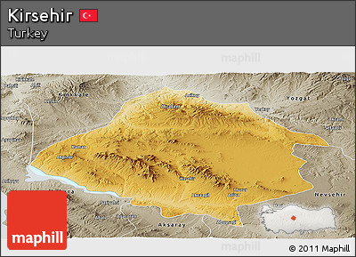 Physical Panoramic Map of Kirsehir, semi-desaturated